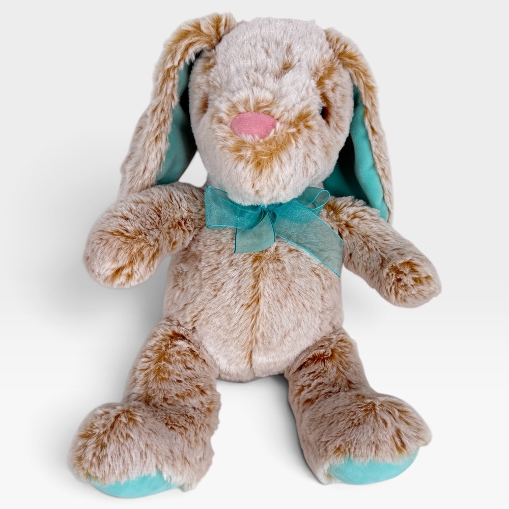Dan Dee Collectors Choice Bunny Rabbit Plush Tan Teal Ears Stuffed Animal 12 in